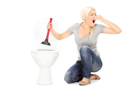 Woman offended by smell of toilet while plunging